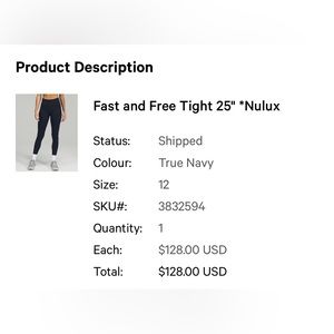 Lulu Lemon Womens Fast and Free Tight.  With pockets! size 12